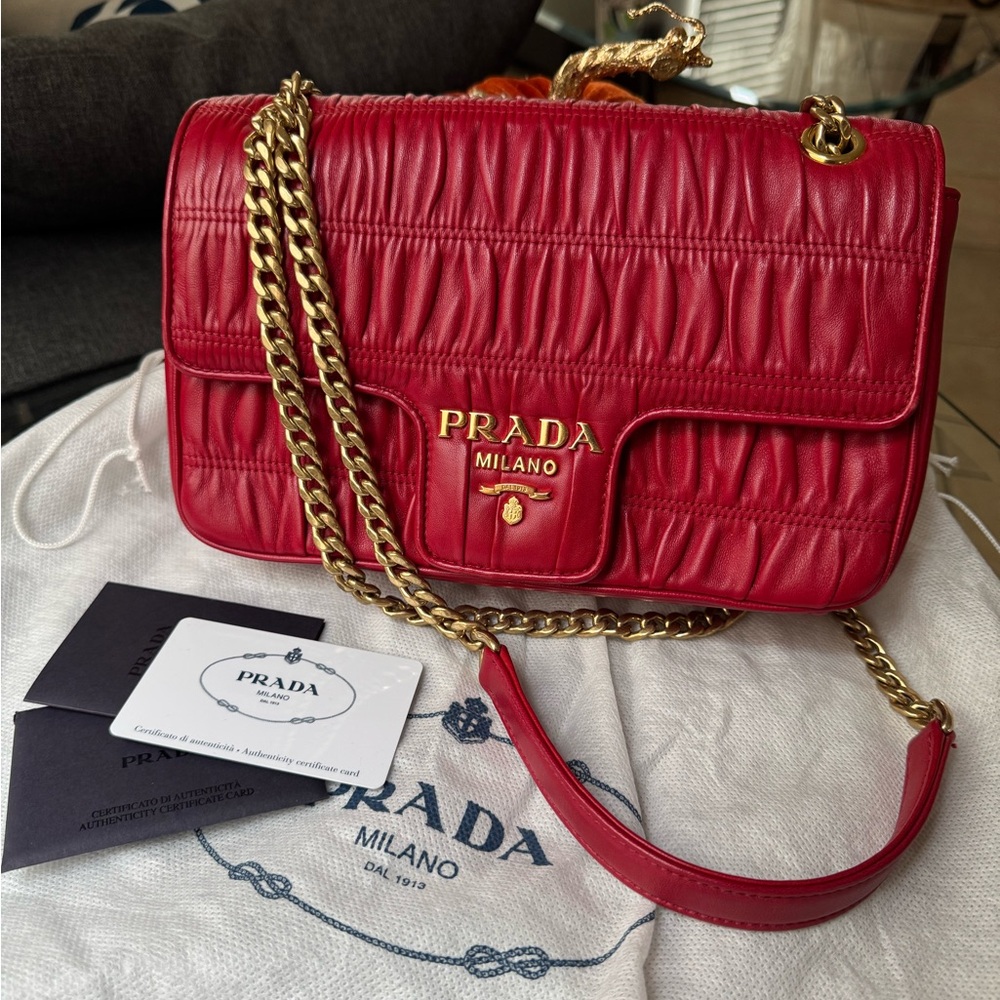 **SOLD** Prada Red Leather Diagramme Shoulder Bag